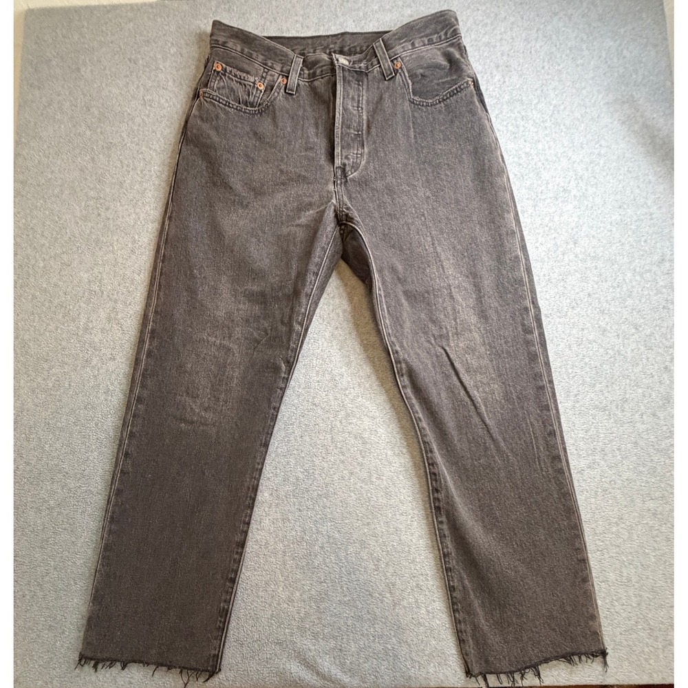 Levis 501 Original Fit Straight Leg Washed Black Raw Hem Jeans W29 L26‎